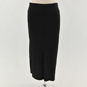 Free People Ribbed Knit Midi Skirt Womens Size M Black Stretch Minimalist Cotton